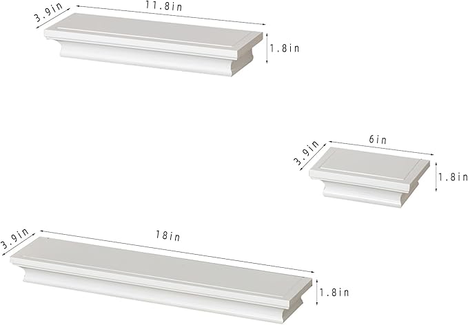 AHDECOR Versatile White Wall Mounted Floating Shelves, Stylish and Practical Home Decor and Storage in Any Room, Set of 3