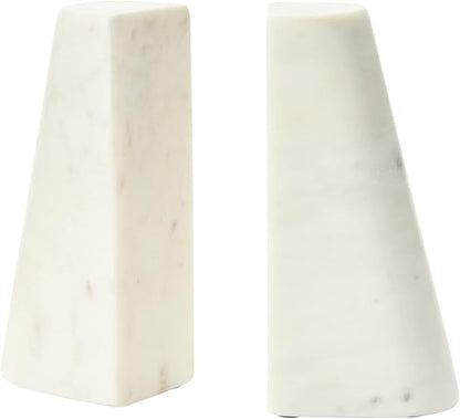 Main + Mesa Geometric Marble Bookends with Brass Inlay, White