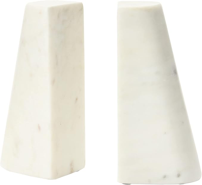 Main + Mesa Geometric Marble Bookends with Brass Inlay, White