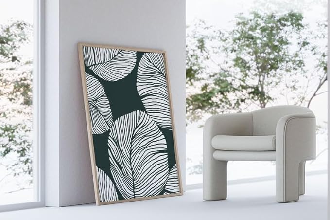 Nationcog Green Botanical Leaf Wall Art, Abstract Line Floral Poster, Scandinavian Japandi Style Decor, Minimalist Plant Artwork for Kitchen or Living Room Gift (Unframed) (11x14)