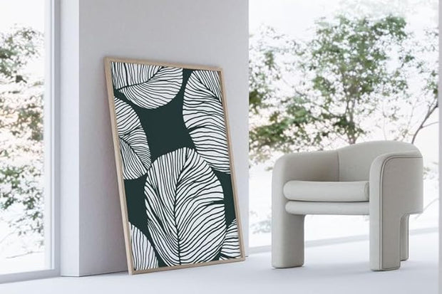 Nationcog Green Botanical Leaf Wall Art, Abstract Line Floral Poster, Scandinavian Japandi Style Decor, Minimalist Plant Artwork for Kitchen or Living Room Gift (Unframed) (20x30)