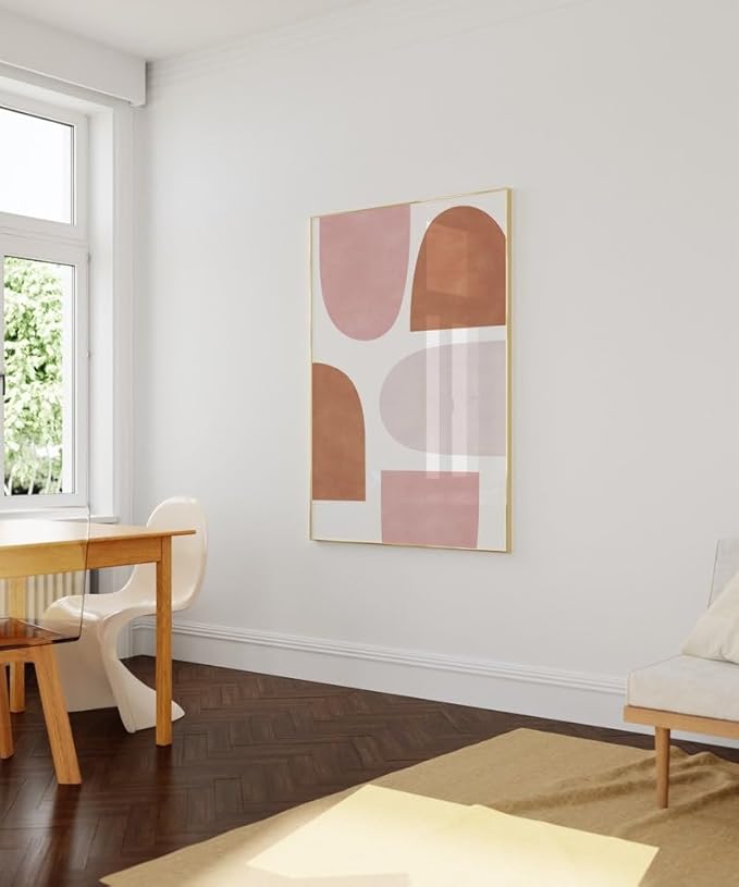 Nationcog Minimalist Terracotta Pink Beige Art, Mid-Century Contemporary Wall Decor, Large Affordable Home Accent, Handmade Gift Design (Unframed) (9x11)