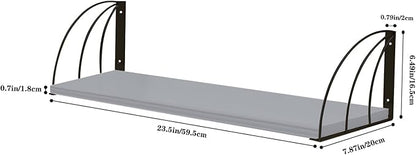 Pine Wood 23.57.87 Inch Floating Bookshelf - Elegant Grey Shelves, Wall Mounted - Set of 2