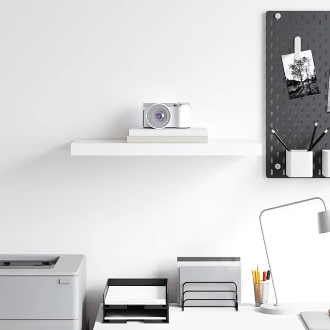 White Honeycomb MDF Floating Wall Shelf with Metal Brackets, Modern Design for Living Room Bedroom Office Storage and Display, Space Saving Sturdy Construction