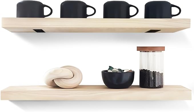 Habudda Floating Shelves, Wall Shelf, Unfinished Solid Natural Wood for DIY