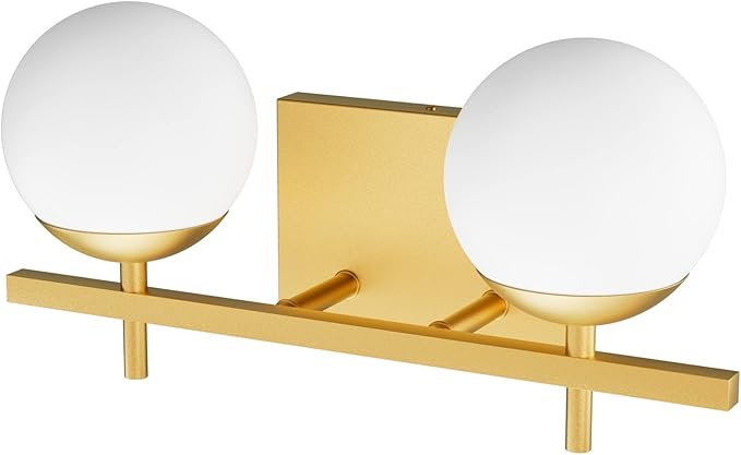 Ralbay 2-Light Gold Vanity Light Mid Century Modern Bathroom Vanity Light Fixture Milky Glass Globe Bathroom Wall Light Fixtures Gold 2 Light