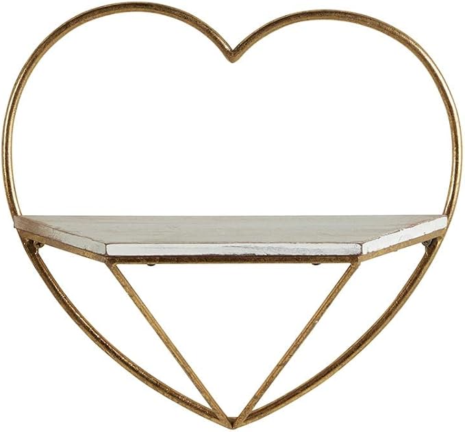 47th & Main Heart Floating Metal Wall Shelf, 14" L x 5.5" W x 12.5" H, Gold