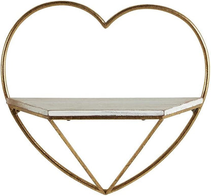 47th & Main Heart Floating Metal Wall Shelf, 14" L x 5.5" W x 12.5" H, Gold