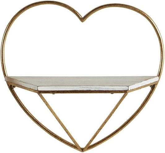 47th & Main Heart Floating Metal Wall Shelf, 14" L x 5.5" W x 12.5" H, Gold