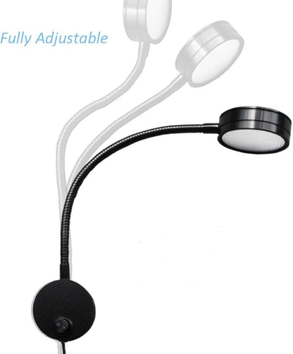 Onerbuy Youngine 5W Plug Wired Flexible Gooseneck Wall Sconce Reading Lamp Art Works Show Accent Light Wall Mount Spot Lamp Fixture with On/Off Switch (Round Black-Warm White)