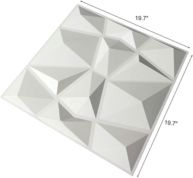 Art3d 12 Pack 3D Diamond Design Wall Panels 19.7"x19.7" PVC Panel for Interior Wall Decor Living Room, Office, TV Background, Snow White