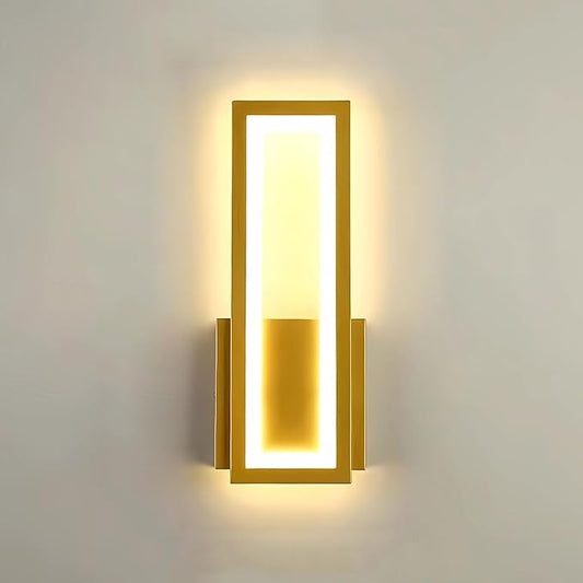 Indoor LED Wall Light Dimmable 16W Gold Modern Simple Rectangle Wall Lamp Aluminum & Acryli Decorative Wall Lighting for Bedroom Bedside Living Room Stairs Corridor