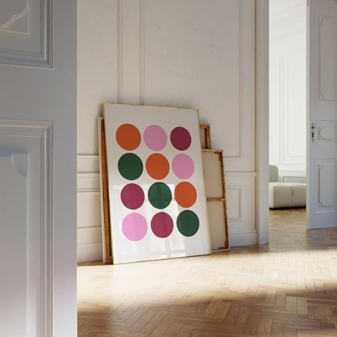 Nationcog Colorful Circles Wall Art, Mid Century Modern Geometric Print in Pink Orange Green, Minimalist Retro Poster, Bold Abstract Artwork for Living Room or Dorm Decor (Unframed) (16x24)