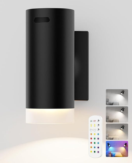 LED Wall Sconce, Wireless Battery Operated Wall Sconce with Rechargeable Battery Operated 12RGB and 3CCT Dimmable Magnetic Light, for Bedroom Bedside Reading Living Room Picture