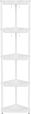 Orimade Rustproof 5 Tier Floor Standing Corner Shower Caddy Organizer, Plastic Metal Splicing Floor Corner Shelf Rack Stands for Bathroom, White