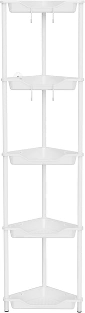 Orimade Rustproof 5 Tier Floor Standing Corner Shower Caddy Organizer, Plastic Metal Splicing Floor Corner Shelf Rack Stands for Bathroom, White
