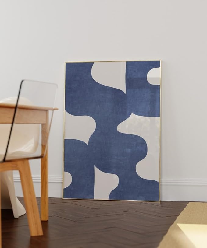 Nationcog Modern Blue and Beige Mid Century Wall Art, Abstract Organic Line Poster, Bold Minimalist Geometric Print, Aesthetic Contemporary Home Decor Accent (Unframed) (9x11)