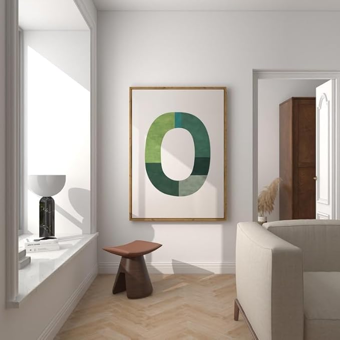 Nationcog Modern Green Mid Century Wall Art, Minimalist Geometric Poster, Contemporary Abstract Home Decor, Beige Aesthetic Artwork, Unique Gift for Home (Unframed) (12x18)