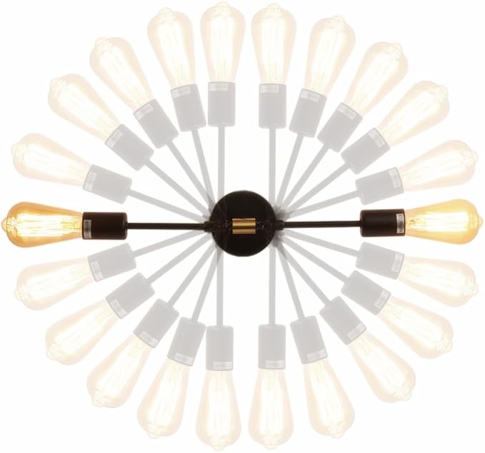Minimalist Black 2 Lights LED Wall Light Up/Down Indoor Lamp,360° Adjustable Uplighter Downlighter,Rustic Country Vintage Loft Wall Sconce Fixture Fitting Retro Warm Edison Lamps E26 Max 2*60W