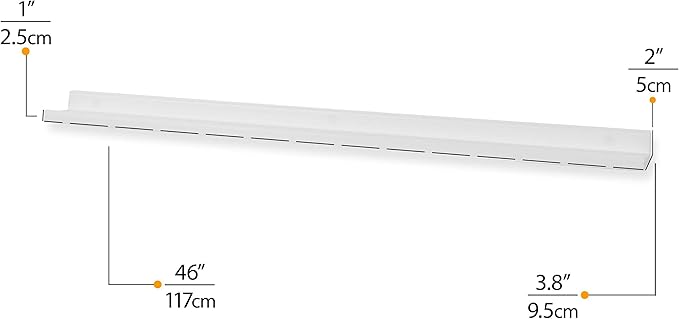 Wallniture Boston 46 Inch White Wall Shelf for Picture Frames, Narrow Picture Ledge Shelf for Wall Decor, Wood