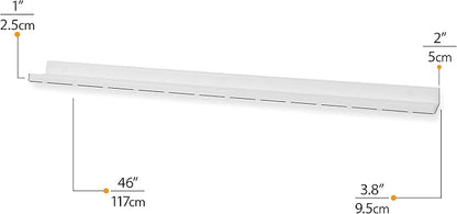Wallniture Boston 46 Inch White Wall Shelf for Picture Frames, Narrow Picture Ledge Shelf for Wall Decor, Wood