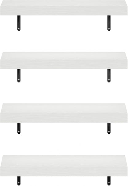 Furinno Tanna Floating Shelves for Wall Set of 4, 22-Inch Wall Shelf, Triple Thick Floating Mounted Shelf, for Bathroom, Home Office, Living Room, White Texture