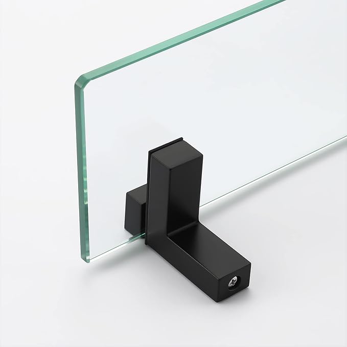 KES 16 Inch Glass Shelf for Bathroom Wall Mounted, 8mm Tempered Glass Wall Shelf Matte Black, BGS3201S40-BK