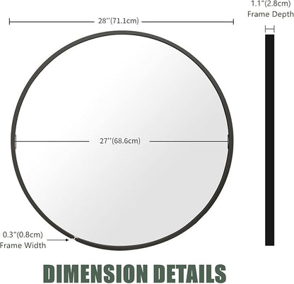 BEAUTYPEAK 28 Inch Round Mirror, Metal Frame Circle Mirror, Wall Mounted for Entryway, Bathroom, Vanity, Living Room, Black