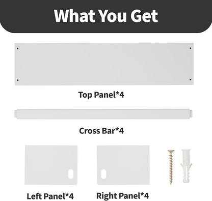 Floating Shelves - Wall Mounted Storage Shelves for Bathroom, Kitchen, Living Room and Bedroom, Natural Pine Wood, with Side Panels and Cross Bar (Set of 4) (White, 16.5")