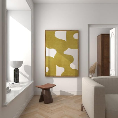 Nationcog Mustard Yellow Mid Century Wall Art, Minimalist Abstract Poster with Beige Tones, Bold Organic Shape Print, Modern Neutral Decor for Living Room or Office (Unframed) (11x14)