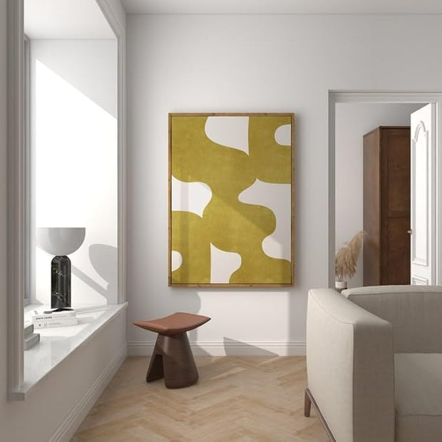 Nationcog Mustard Yellow Mid Century Wall Art, Minimalist Abstract Poster with Beige Tones, Bold Organic Shape Print, Modern Neutral Decor for Living Room or Office (Unframed) (11x14)