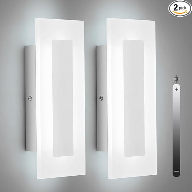 LMQNINE Modern Dimmable LED Wall Sconces Set of Two with 10%-100% Brightness Wall Light 9W 6000K Acrylic Chrome Wall Sconces Wall Lighting for Bedroom Living Room Hallway Staircase Corridor