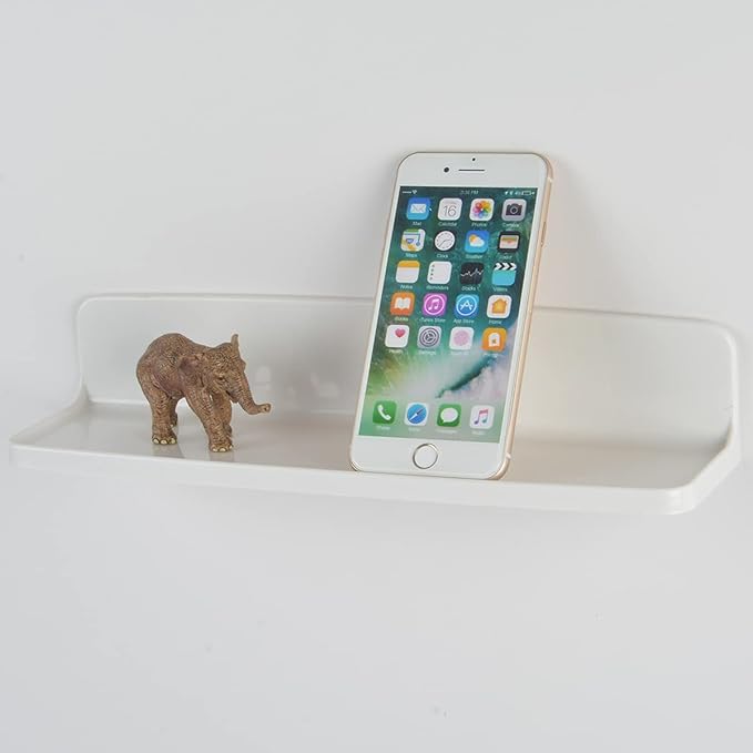Stick On Small Wall Shelf,White Floating Shelves Wall Mounted - Adhesive Strips | Plastic Hanging Display Shelf for Bedroom,Kitchen,Living Room,Bathroom,Office (1Pcs/Set)