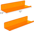 ROYALITA Small Acrylic Shelves Wall Mounted | Set of 2 | 12 Inches | Wall Hanging Plant Display Shelves, Room Decor Floating Wall Shelves for Gaming Room Bedroom, Living Room, Office, Orange