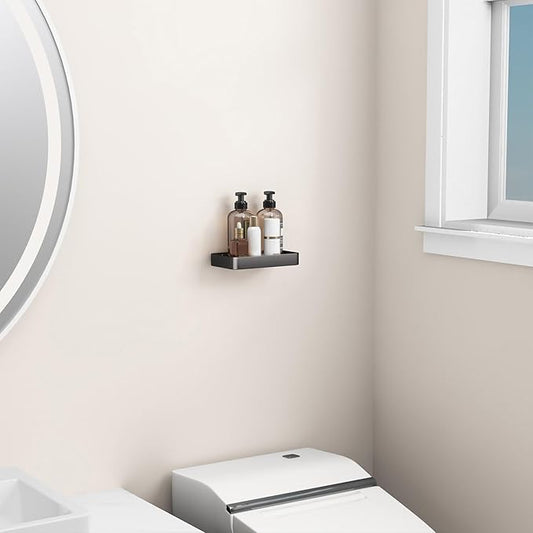 Danpoo 8-Inch Small Wall Shelf, Clear Tempered Glass with Matte Black Aluminum Frame – Sleek Floating Bathroom Organizer