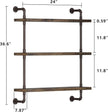 Industrial Pipe Shelf Wall Mounted, Rustic Wood Floating Shelves, 3 Tier Wall Display Bookshelf, Storage Rack Sundries Holder for Kitchen Office Bathroom Organization and Home Decor (24inch x 2)