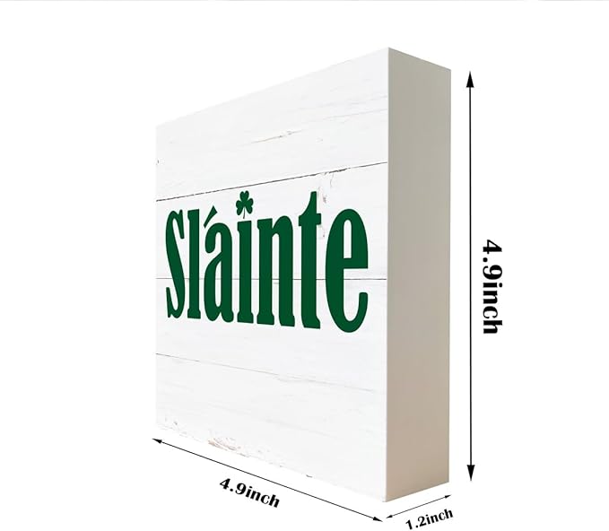 Simply Said, Slainte Wood Sign Plaque, Wooden Box Sign Desk Decor, White Wood Box Signs for Home Decor, Irish Decor, Farmhouse Decor for Shelf, Tabletop Decorations for St. Patrick's Day