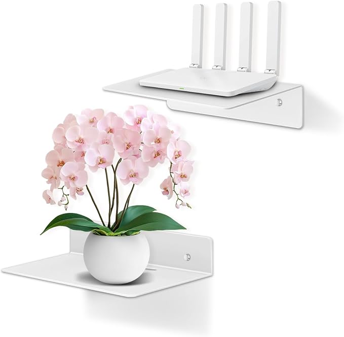 eZAKKA Metal Floating Shelves, Metal Wall Shelves,for Bathroom, Display Shelves for Wall Decorative for Living Room, Bedroom, Hallway, Office, 2 Pack, White