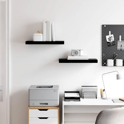 Floating Wall Shelf Set of 2 High Gloss Black Honeycomb MDF Metal Modern Storage Display