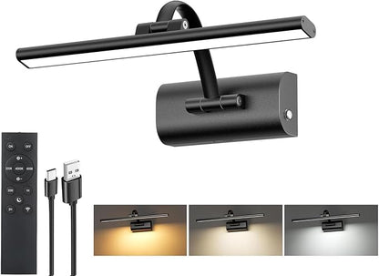 11.8" Picture Lights for Wall Battery Operated, Wireless Picture Light Rechargeable with Remote Timer, 3000K/4000K/6000K Dimmable Art Lights for Paintings Picture Frames Gallery Dartboard, Black