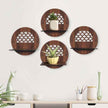 Round Decorative Wall Mounted Floating Shelves, Wooden Scalloped Design, Set of 4, Brown