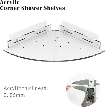 Acrylic Corner Shower Caddy Shelf 2 Pack - Wall Mounted Bathroom Shelves for Glass/Tile/Smooth Walls, Space Saving Storage Organizer for Shower, Kitchen, Bedroom & Toilet Corner