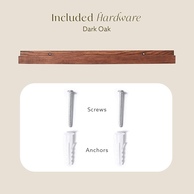 Opposite Wall 24 in Dark Oak Wood Wall Mounted Floating Picture Ledge Shelf | Minimalist, Ideal for Bedroom, Kitchen, Bathroom, Office, Easy Installation, Mounting Hardware Included