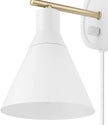 Globe Electric 65542 1-Light Plug-in or Hardwire Wall Sconce, Matte White, Brass Accent, Stepless Dimming Rotary Switch, Fabric Cord, Modern Lighting for Apartment or Renters, Home Decor