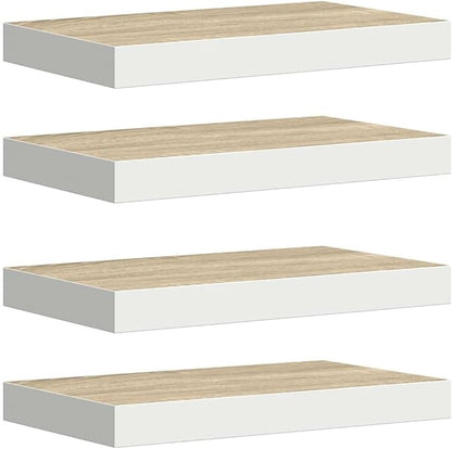 Wall Shelf Set of 4 Oak and White Honeycomb MDF Metal Floating Shelves for Modern Home Decor and Versatile Display Storage