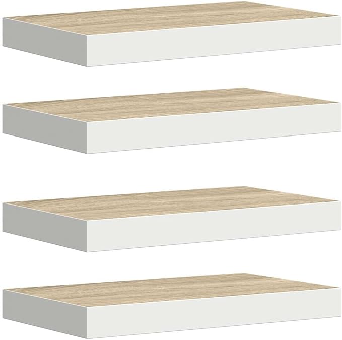 Wall Shelf Set of 4 Oak and White Honeycomb MDF Metal Floating Shelves for Modern Decor and Versatile Display