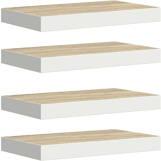 Wall Shelf Set of 4 Oak and White Honeycomb MDF Metal Floating Shelves for Modern Decor and Versatile Display