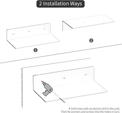 Acrylic Wall Shelves 36 24 12 Inches, Clear Floating Shelf for Wall, Wall Mounted Display Shelves for Plants, Radio, Funko Pop, Stuffed Animal, Books, Clock, Cosmetics, Toiletries