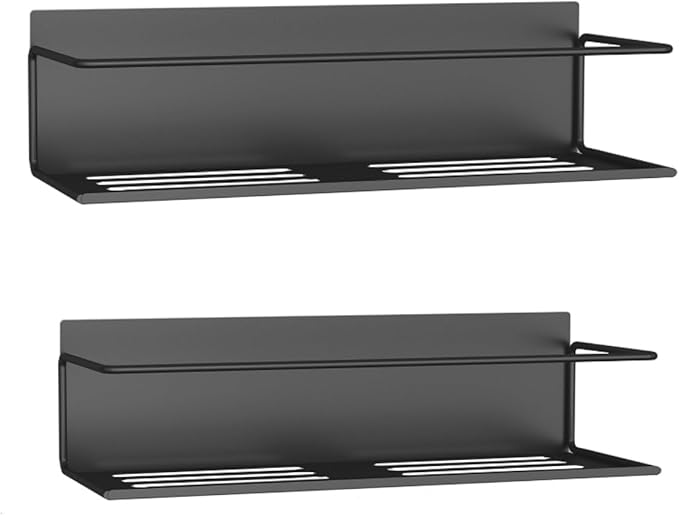Magnetic Spice Rack For Refrigerator, Space Saving Magnetic Shelf For Fridge Black 2 Pack