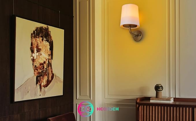 HEQIQEH 2 Packs Rustic Vintage Battery Operated Wall Sconce Light Fixture with Flared Funnel Linen Fabric Shade,Remote Control Dimmable RGB Nightstand Lamps for Bedroom Bedside (Antique-2)